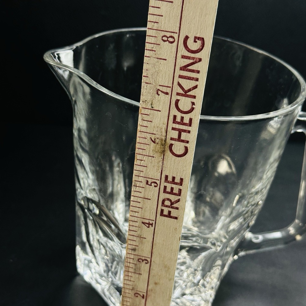 Vtg Heavy Clear Glass Paneled Pitcher 6 Panels Heavy bottom France 6.75" - Picture 7 of 10